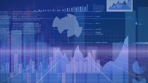Animação Processamento Dados Estatísticas Movendo Sobre Fundo Azul Conceito Global — Vídeo de Stock