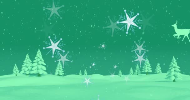 Animation Snow Falling Christmas Trees Decorations Christmas Festivity Celebration Concept — Stock Video
