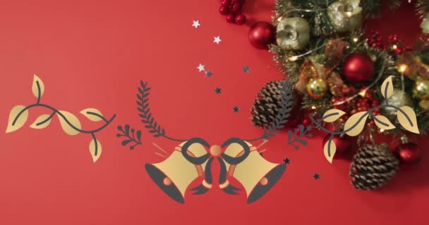 Noel Süslemelerinde Noel Çanları Canlandırması Noel Şenlik Kutlama Gelenek Konsepti — Stok video