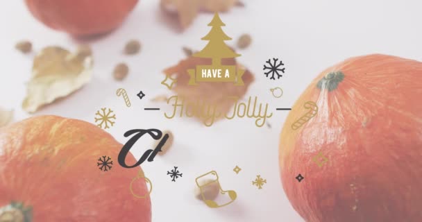 Animación Saludos Navideños Texto Sobre Decoraciones Navideñas Navidad Festividad Celebración — Vídeo de stock