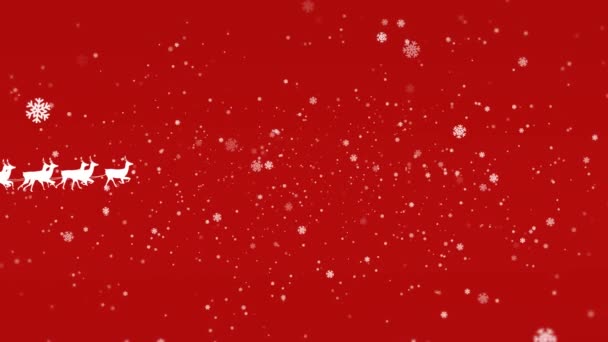Animacja Śniegu Padającego Nad Szczęśliwymi Świętami Tekst Święty Mikołaj Saniach — Wideo stockowe