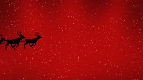 Animacja Czarnej Sylwetki Świętego Mikołaja Saniach Ciągniętych Przez Renifery Czerwonym — Wideo stockowe
