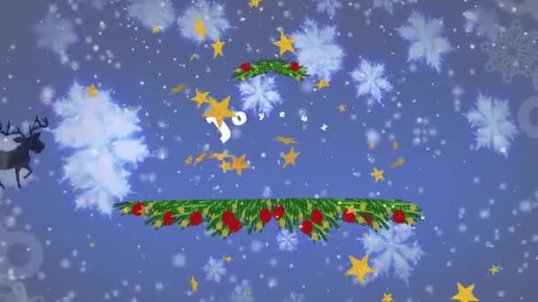 Animáció Karácsonyi Üdvözlet Szöveg Mikulás Szán Alá Téli Táj Karácsonyi — Stock videók