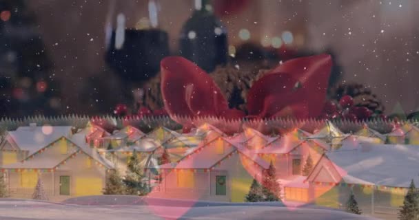 Анімація Падаючого Снігу Над Різдвяними Зимовими Пейзажами Різдво Традиції Концепція — стокове відео