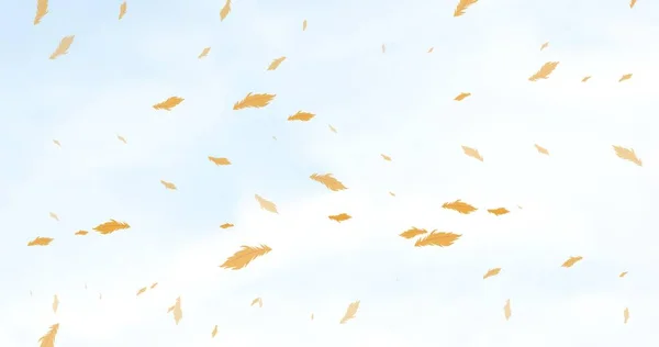Composto Digital Penas Marrons Voando Contra Céu Nublado Espaço Cópia — Fotografia de Stock