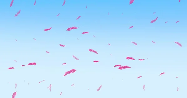 Composto Digital Penas Roxas Voando Contra Céu Azul Claro Espaço — Fotografia de Stock