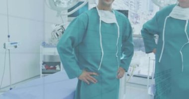 Çeşitli doktorlar üzerinde finansal veri işleme animasyonu. Küresel finansman, ilaç ve dijital arayüz kavramı dijital olarak oluşturulmuş video.