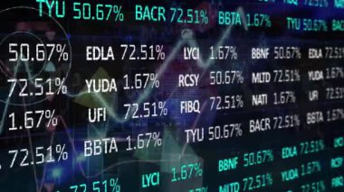 İstatistikler üzerinden finansal veri işleme animasyonu. Küresel iş, finans ve veri işleme kavramı dijital olarak oluşturulmuş video.