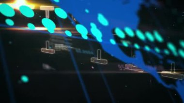 Animation of data processing over dna strand on black background. Global technology, computing and digital interface concept digitally generated video.