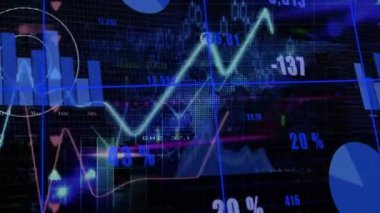 İstatistikler üzerinden finansal veri işleme animasyonu. Küresel iş, finans ve veri işleme kavramı dijital olarak oluşturulmuş video.