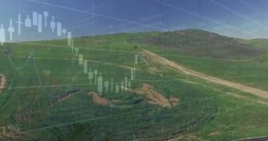 Tepelerde finansal veri işleme animasyonu. Dijital olarak oluşturulan küresel finansman, bilgisayar ve dijital arayüz kavramı.