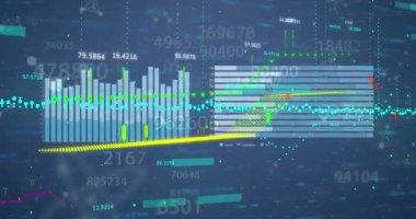 Animation of molecules over data processing on black background. Global technology, computing and digital interface concept digitally generated video.