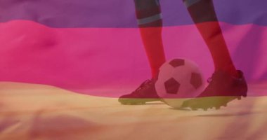 Alman bayrağı üzerinde Afro-Amerikan erkek futbolcunun animasyonu. Küresel vatanseverlik, kutlama, spor ve dijital arayüz kavramı dijital olarak oluşturulmuş video.