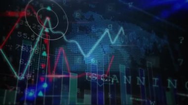 Asma kilit üzerinde veri işleme animasyonu. küresel iş ve dijital arayüz kavramı dijital olarak oluşturulmuş video.