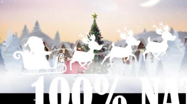 Kış manzarasında Noel Baba 'nın dijital bir bileşimi ve yağan kar. Noel Baba bir kızakla ren geyikleri tarafından siyah arka plana çekiliyor. Bu bir Noel kutlaması geleneği..
