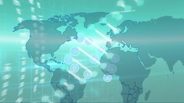 Animação Mapa Mundo Fita Dna Sobre Processamento Dados Conceito Global — Vídeo de Stock