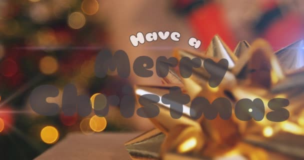 Animación Saludos Navideños Texto Sobre Árbol Navidad Decoraciones Navidad Festividad — Vídeos de Stock