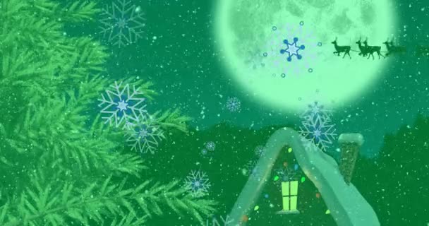 Animação Cumprimentos Natal Sobre Neve Caindo Sobre Fundo Azul Festa — Vídeo de Stock
