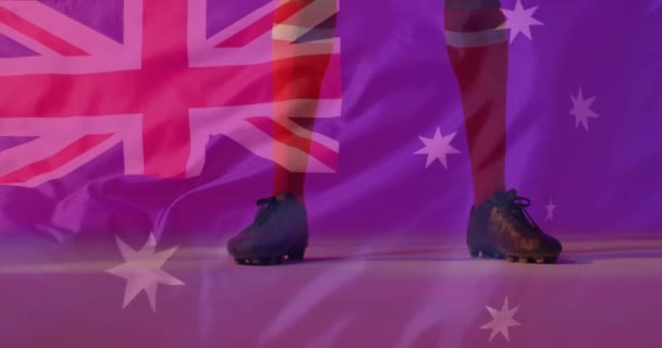 Animação Jogador Futebol Americano Africano Sobre Bandeira Austrália Patriotismo Global — Vídeo de Stock
