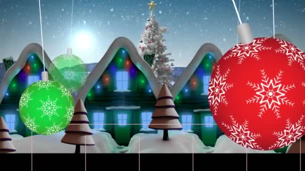 在冬天的风景中 圣诞节的动漫会使装饰品显得五花八门 圣诞节 庆祝和传统概念数字制作的录像 — 图库视频影像