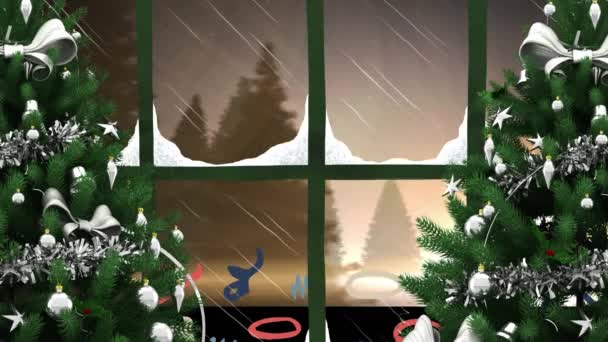 Animacja Spadającej Gwiazdy Bożego Narodzenia Zimowej Scenerii Boże Narodzenie Uroczystość — Wideo stockowe