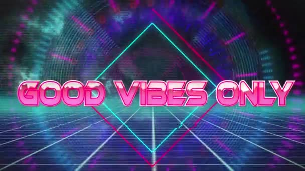 Animation Good Vibes Only Text Banner Neon Shapes Seamless Pattern — Stock Video