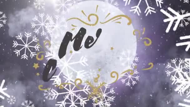 Animation Christmas Season Greetings Text Snow Falling Winter Scenery Christmas — Stock Video