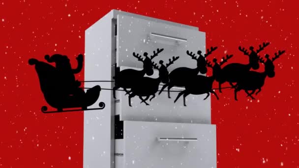 Animace Šťastný Novoroční Text Santa Claus Saních Tažených Soby Proti — Stock video