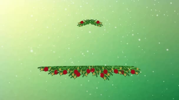 Animación Nieve Sobre Texto Alegría Santa Claus Trineo Tirado Por — Vídeo de stock