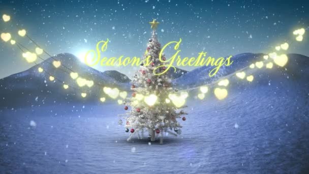 Uma Animação Digital Neve Caindo Uma Árvore Natal Uma Paisagem — Vídeo de Stock