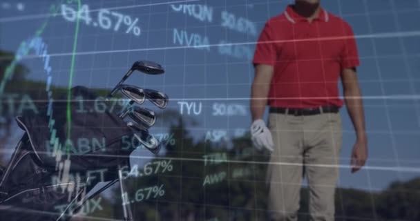 Animación Procesamiento Datos Sobre Jugador Golf Masculino Caucásico Concepto Deporte — Vídeo de stock