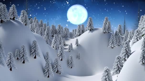 Animação Neve Caindo Natal Papai Noel Trenó Com Renas Sobre — Vídeo de Stock