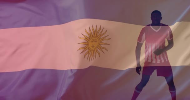 Animación Futbolista Afroamericano Sobre Bandera Argentina Patriotismo Global Celebración Deporte — Vídeo de stock