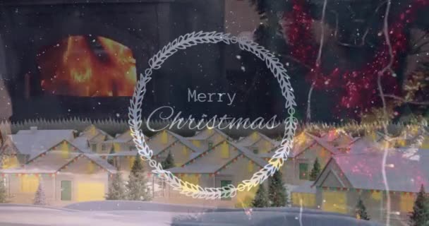 Анімація Падаючого Снігу Над Різдвяними Зимовими Пейзажами Різдво Традиції Концепція — стокове відео