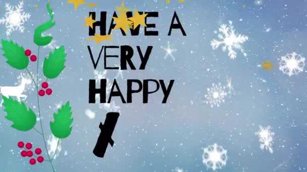 Animação Natal Cumprimentos Texto Papai Noel Trenó Neve Caindo Sobre — Vídeo de Stock