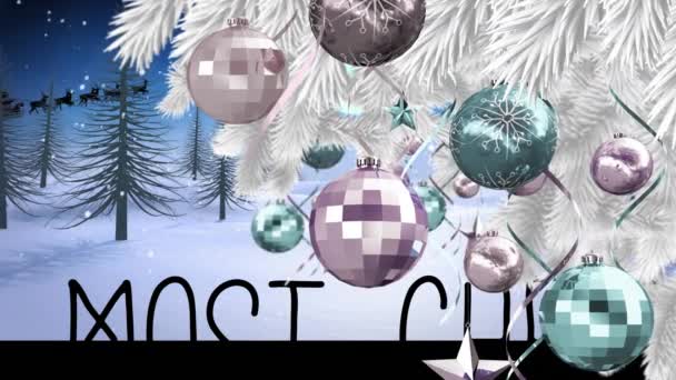 Animação Natal Cumprimentos Texto Com Papai Noel Trenó Com Renas — Vídeo de Stock