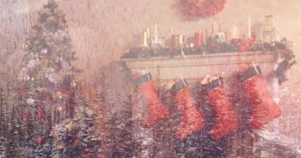 Анімація Зимових Пейзажів Над Різдвяними Прикрасами Різдво Традиції Концепція Святкування — стокове відео
