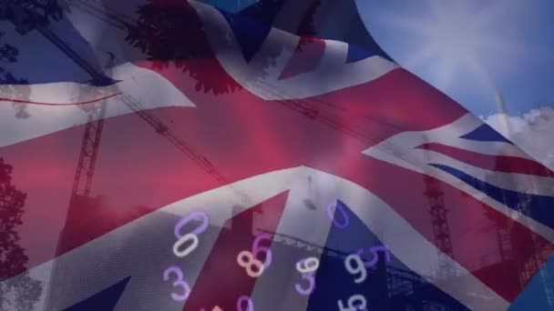 Animatie Van Gegevensverwerking Boven Vlag Van Het Verenigde Koninkrijk Global — Stockvideo