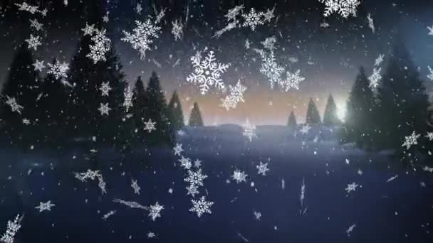 Анімація Падаючого Снігу Над Зимовими Пейзажами Різдво Традиції Концепція Святкування — стокове відео
