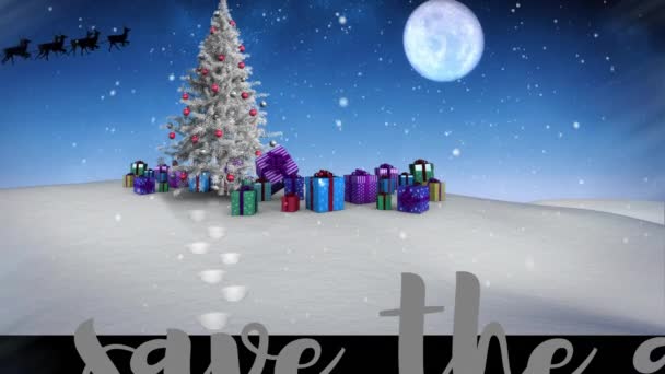 Noel Ağacının Animasyonu Noel Baba Nın Kış Manzarası Boyunca Ren — Stok video
