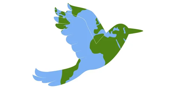 绿色和蓝色的鸟在白色背景下飞行的图解 复制空间 数字产生的病媒 野生生物 假日和庆祝概念 — 图库照片