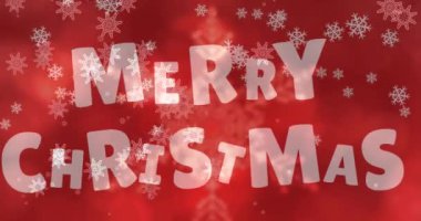 Kar yağarken atılan mutlu noel mesajının animasyonu. Noel, kutlama ve dijital arayüz kavramı dijital olarak oluşturulmuş video.