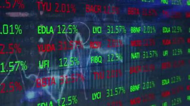 İstatistikler üzerinden finansal veri işleme animasyonu. Küresel iş, finans ve veri işleme kavramı dijital olarak oluşturulmuş video.