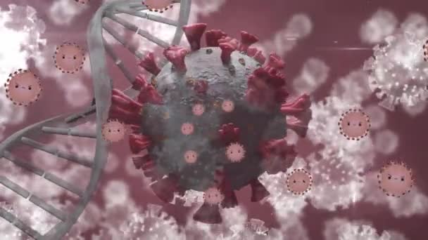 Animacja Komórek Wirusa Nad Pasmem Dna Koncepcja Globalnej Pandemii Cyfrowego — Wideo stockowe