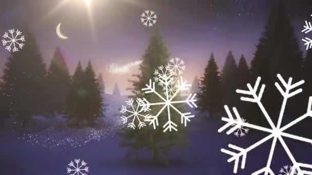 圣诞树在冬季风景上的动画 圣诞节 传统和庆祝概念数码视频制作 — 图库视频影像