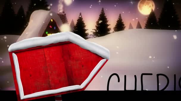 Yılbaşı Kutlamalarının Animasyonu Kış Manzarasında Noel Baba Mesajlar Noel Şenlik — Stok video