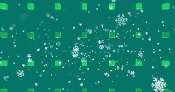 Animação Neve Natal Caindo Sobre Padrão Fundo Verde Natal Festa — Vídeo de Stock