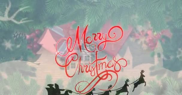 Animatie Van Kerstgroeten Tekst Kerstversiering Kerstman Slee Kerst Festiviteit Feest — Stockvideo