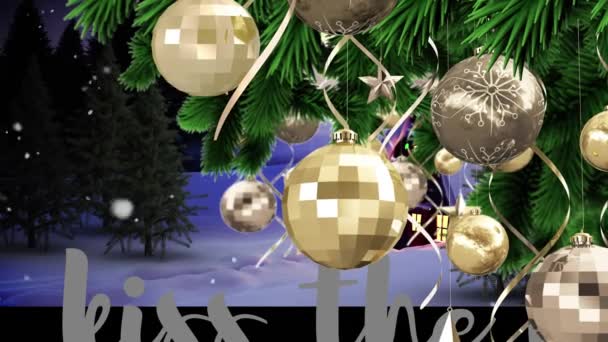 冬の景色を飾るクリスマスツリーのアニメーション クリスマス お祭り お祝い 伝統的なコンセプトデジタル生成ビデオ — ストック動画