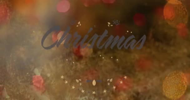 Κινούμενο Κείμενο Των Χριστουγεννιάτικων Χαιρετισμών Πάνω Από Χριστουγεννιάτικο Δέντρο Χριστούγεννα — Αρχείο Βίντεο